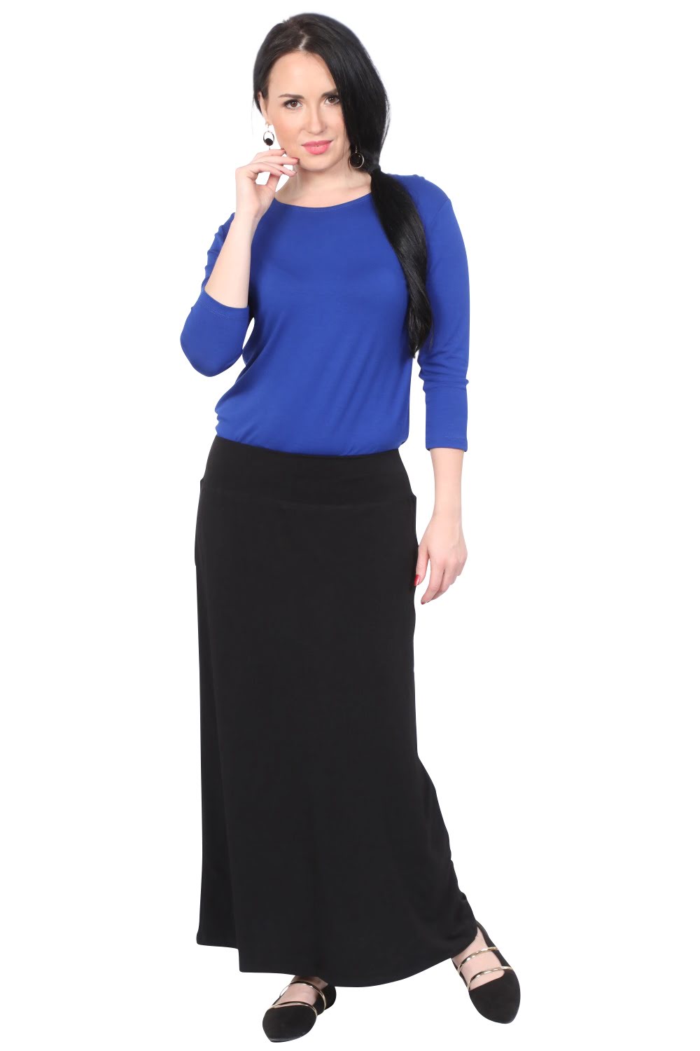 Silky Classic Maxi Length Modest Stretch Pencil Skirt by Kosher Casual USA