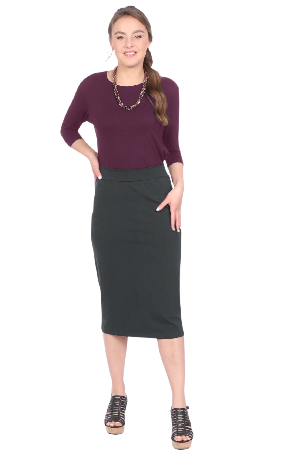 Mid-Calf Pencil Skirt in Cotton Spandex – No Slits by Kosher Casual USA