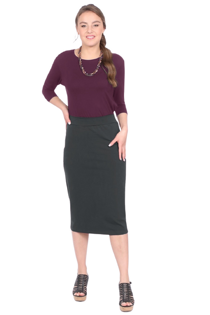 Mid-Calf Pencil Skirt in Cotton Spandex – No Slits by Kosher Casual USA
