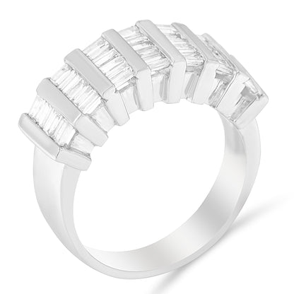 .925 Sterling Silver 1.0 Cttw Baguette Cut Diamond Vertical Channel Fluted Multi-Row Unisex Fashion Wedding Ring (H-I Color, I1-I2 Clarity) - Size 6-3/4 by Bids.com