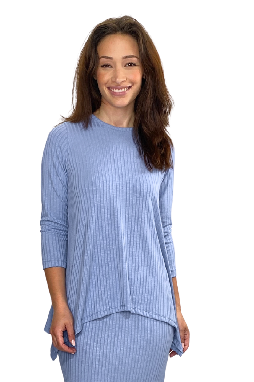 Popular Wide-Ribbed Handkerchief Hem Tunic with 3/4 Sleeves by Kosher Casual USA