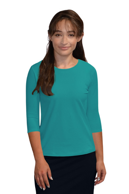 Essential 3/4 Sleeve Modest Crew Neckline Shell - Versatile Layering Top by Kosher Casual USA