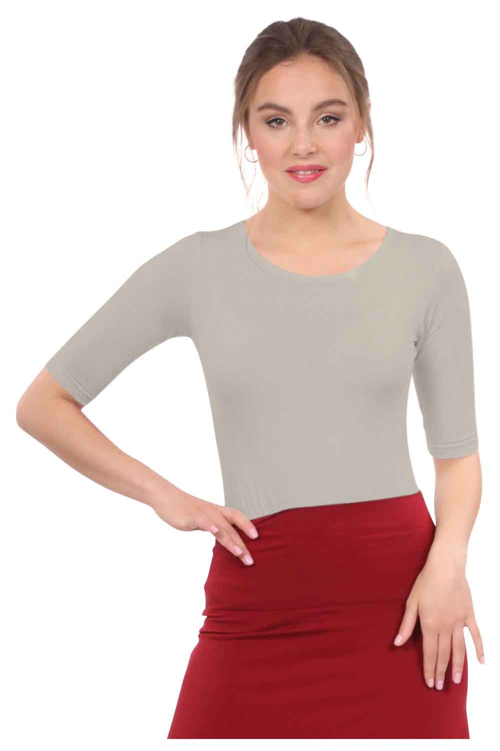 Fitted Layering Shell - Modest Round Neck with Elbow Sleeves by Kosher Casual USA