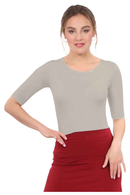 Fitted Layering Shell - Modest Round Neck with Elbow Sleeves by Kosher Casual USA