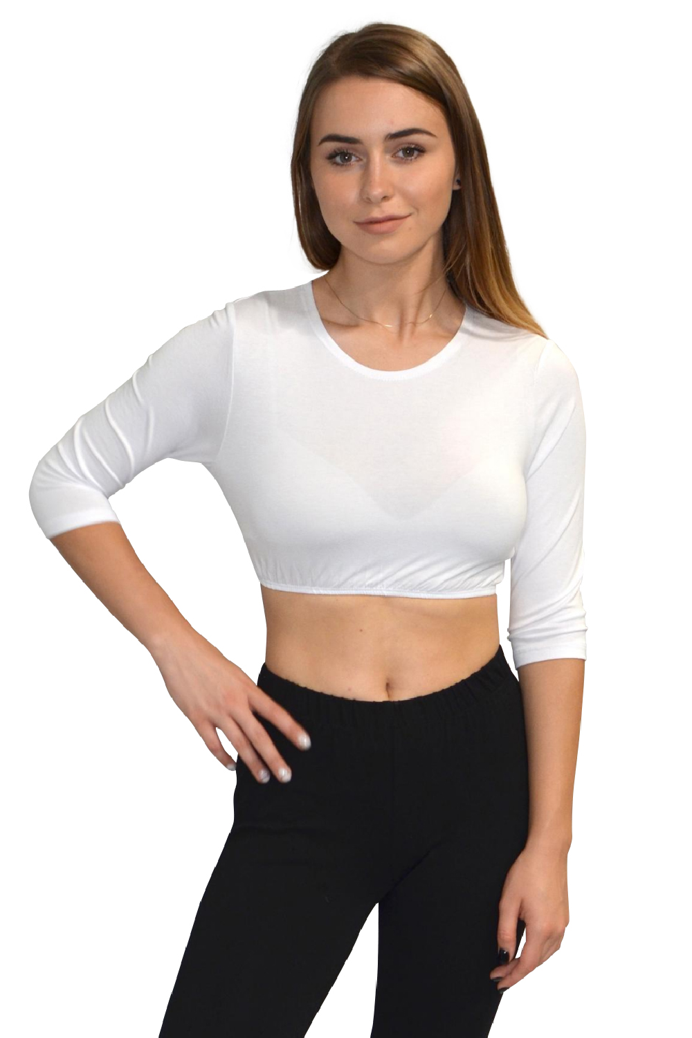 3/4 Sleeve Cropped Layering Shell in Viscose Spandex - Women&