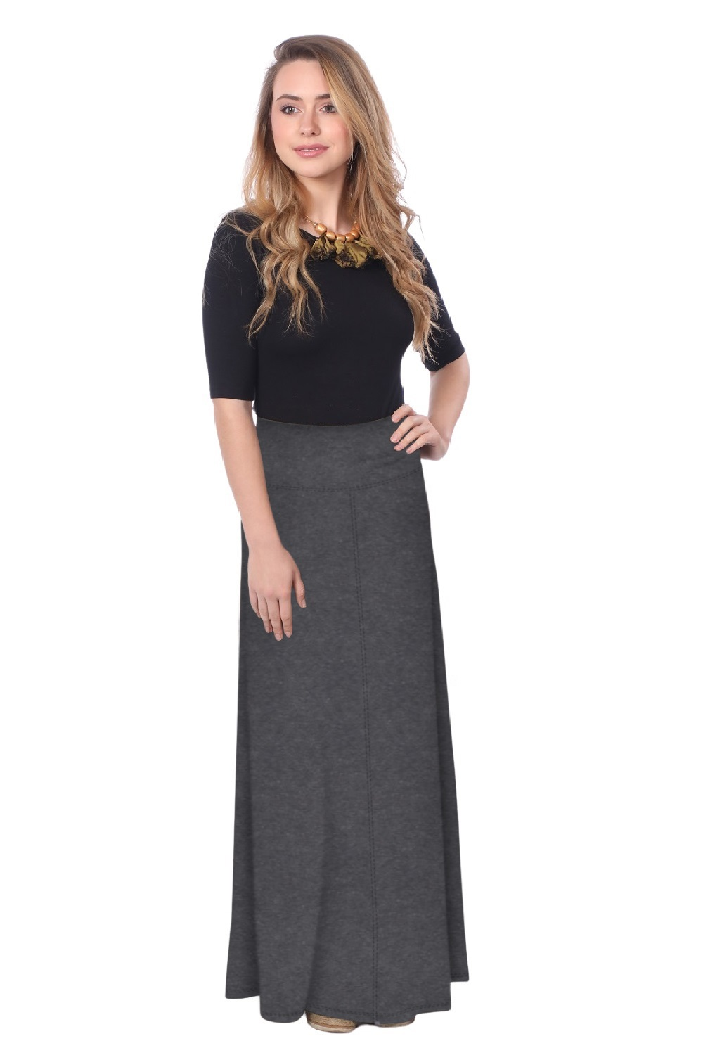 Sleek A-Line Maxi Skirt with Adjustable Fold-Over Waist by Kosher Casual USA