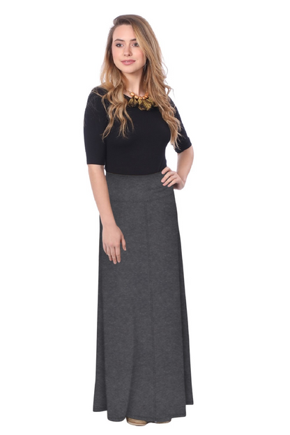 Sleek A-Line Maxi Skirt with Adjustable Fold-Over Waist by Kosher Casual USA