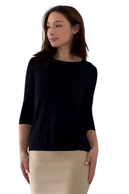 Modest 3/4 Sleeve Layering Shell with Below Collarbone Neckline by Kosher Casual USA