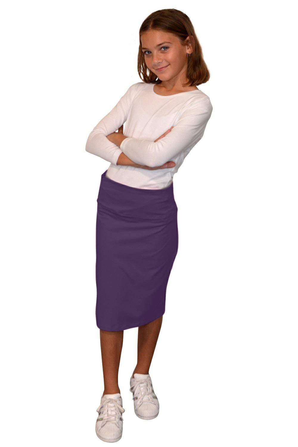 Girls Stretch Knee Length Pencil Skirt in Cotton Spandex by Kosher Casual USA