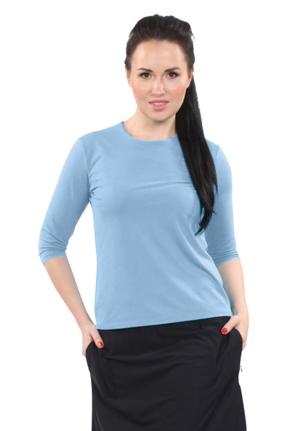 High-Neck Modest 3/4 Sleeve Swim Shirt with UV50 Protection by Kosher Casual USA