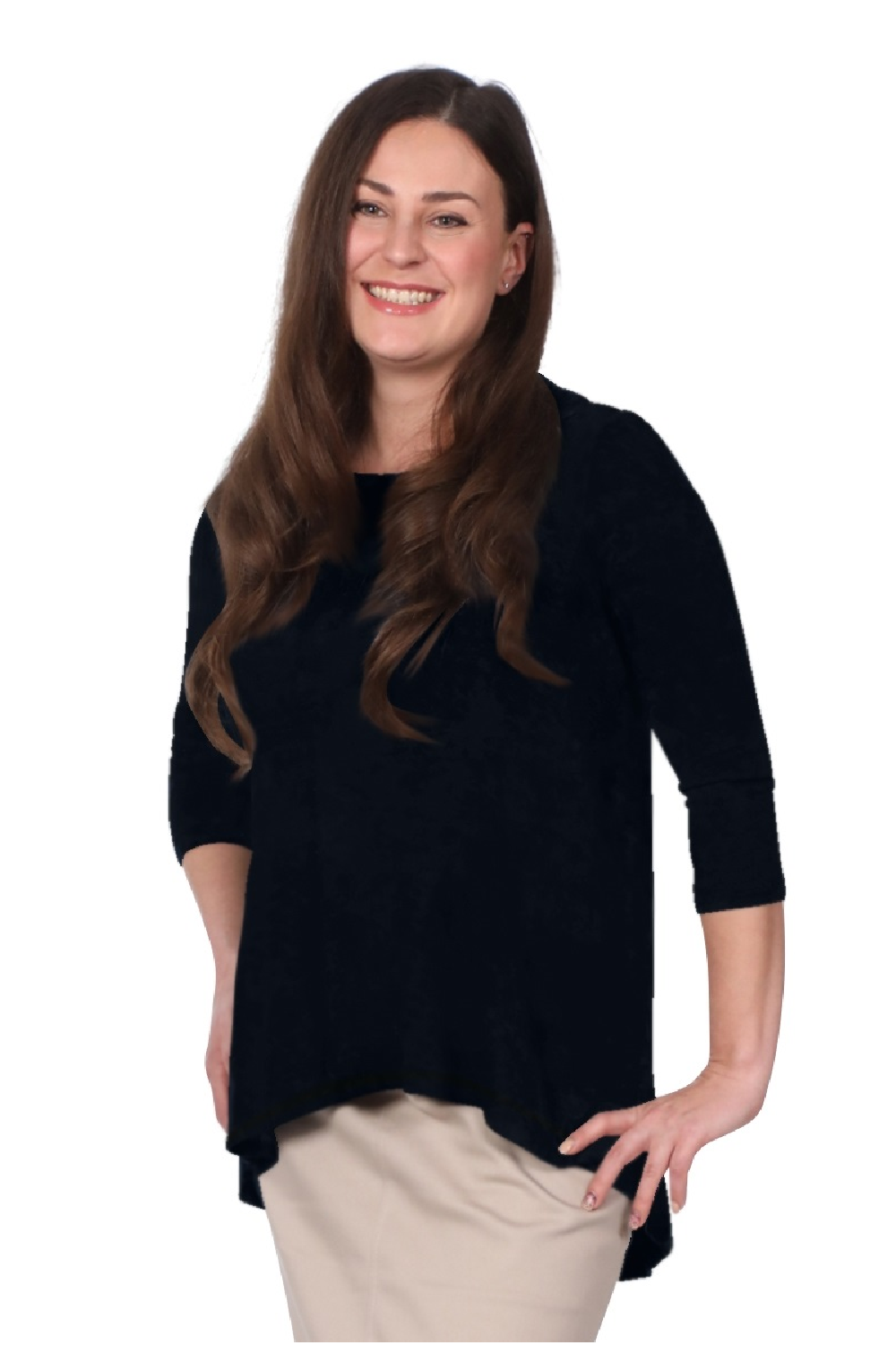 Hi-Lo Flowing 3/4 Sleeve Modest Tunic Top by Kosher Casual USA