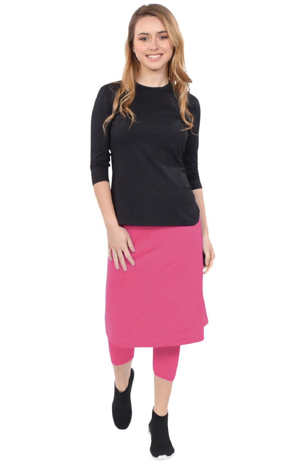 Modest Swim and Sports Midi Skirt with Attached Leggings - UPF 50 Protection by Kosher Casual USA