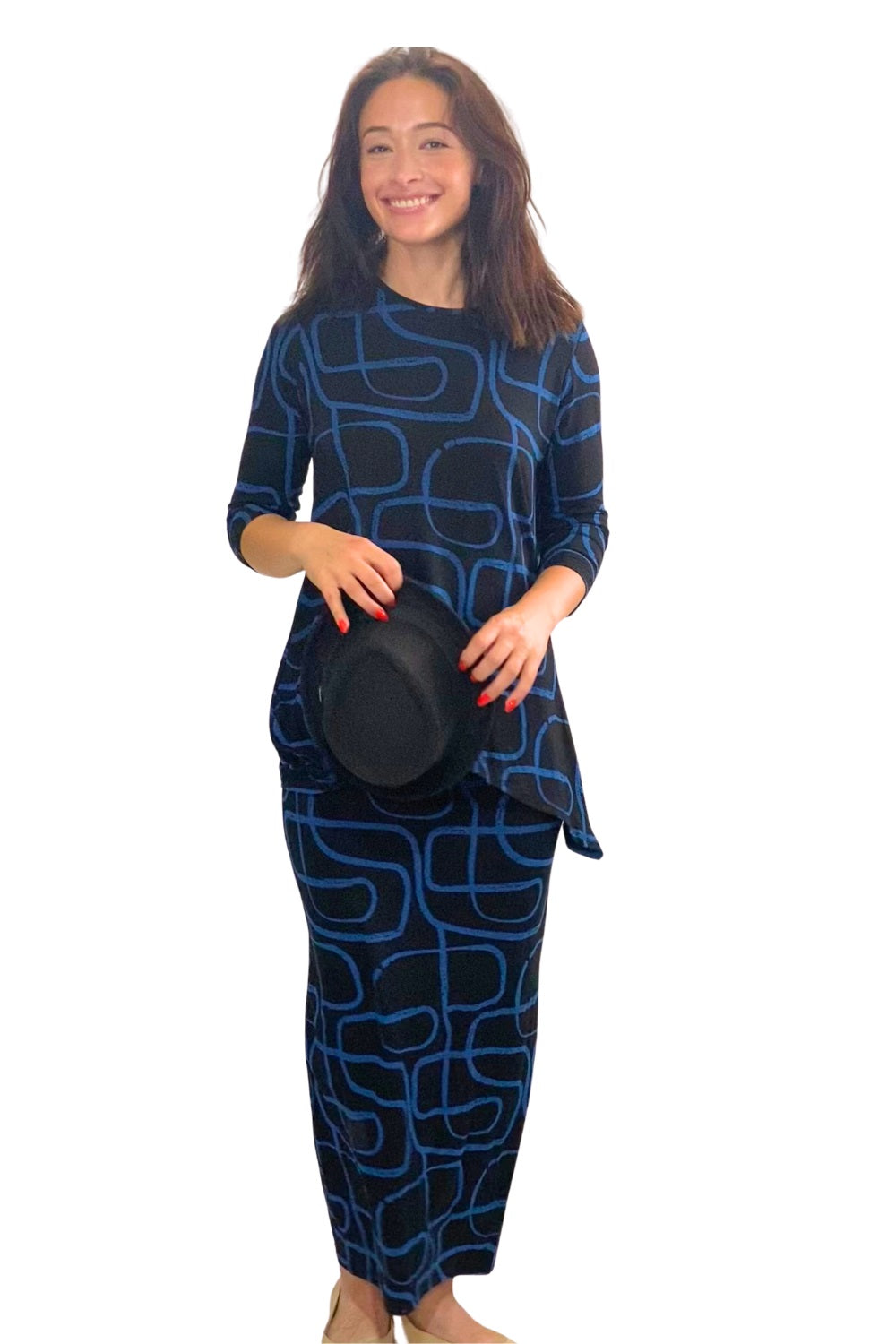 Printed Long Maxi Pencil Skirt in Lightweight Stretch Fabric by Kosher Casual USA