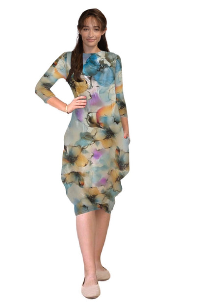 3/4 Sleeve Tulip Cocoon Dress - Mid-Calf Length with Pockets by Kosher Casual USA