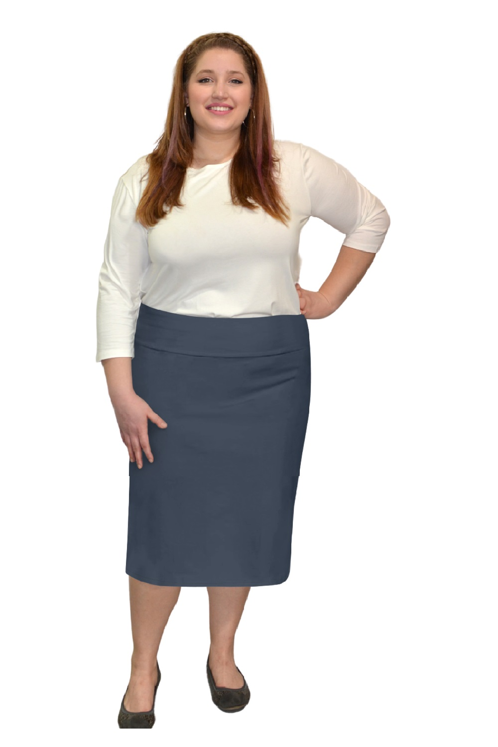 Plus Size Modest Stretch Knee Length Pencil Skirt in Cotton Spandex by Kosher Casual USA