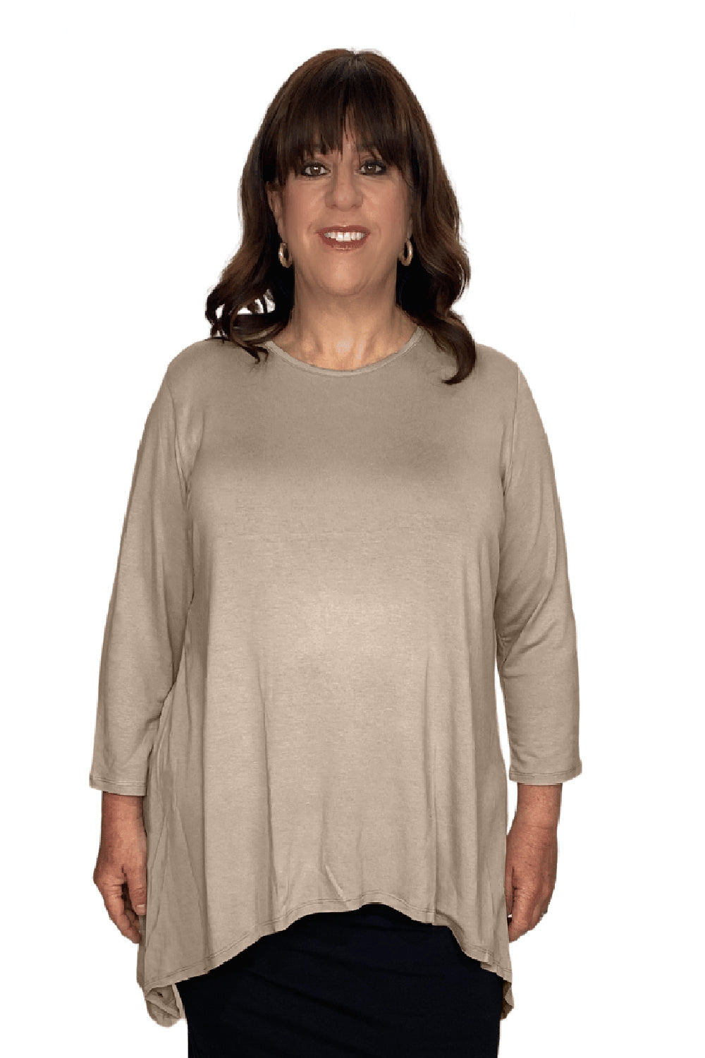 Plus Size Modest Handkerchief Tunic Top - 3/4 Sleeve Comfort Flow Design by Kosher Casual USA