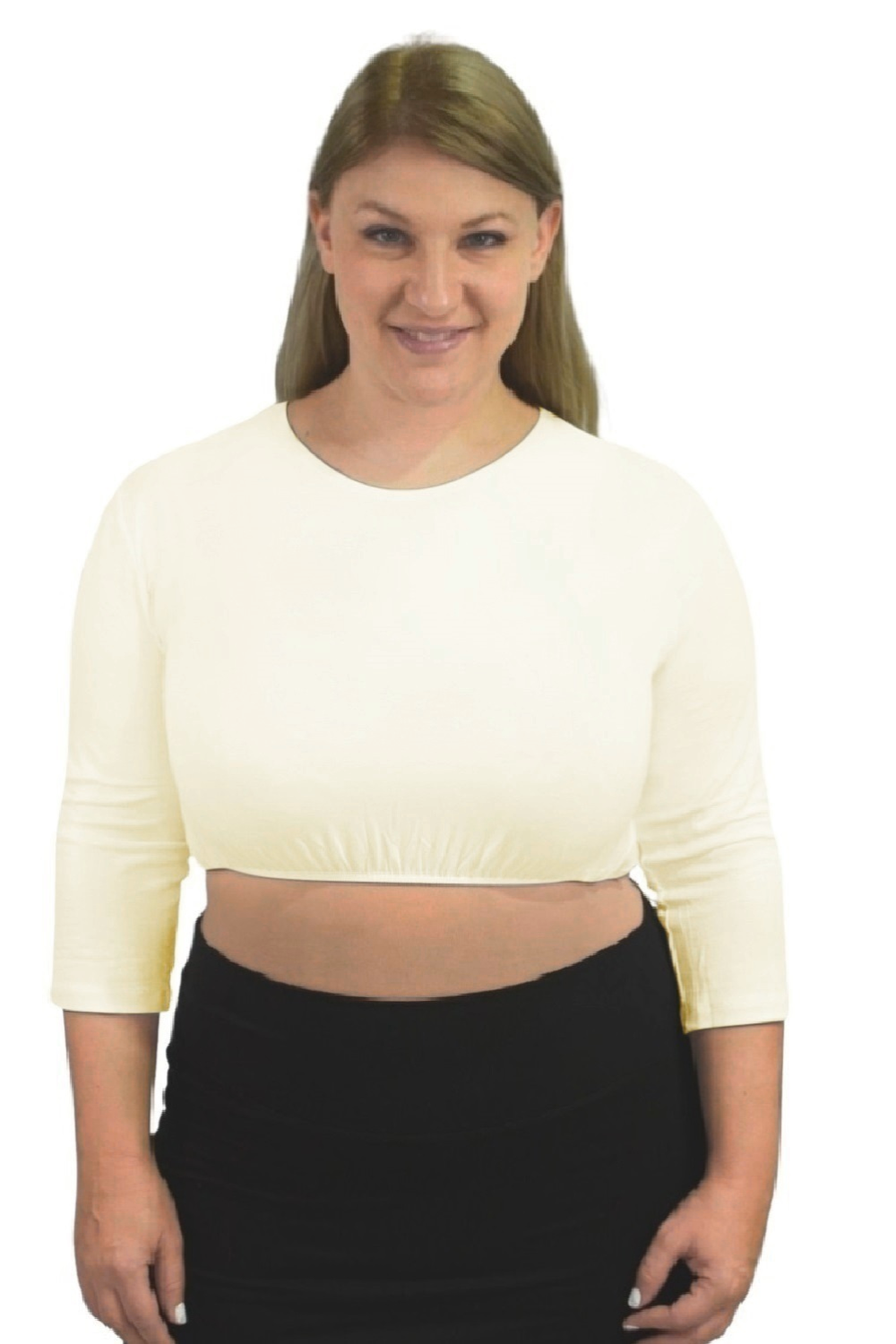 3/4 Sleeve Cropped Layering Shell in Viscose Spandex - Women&