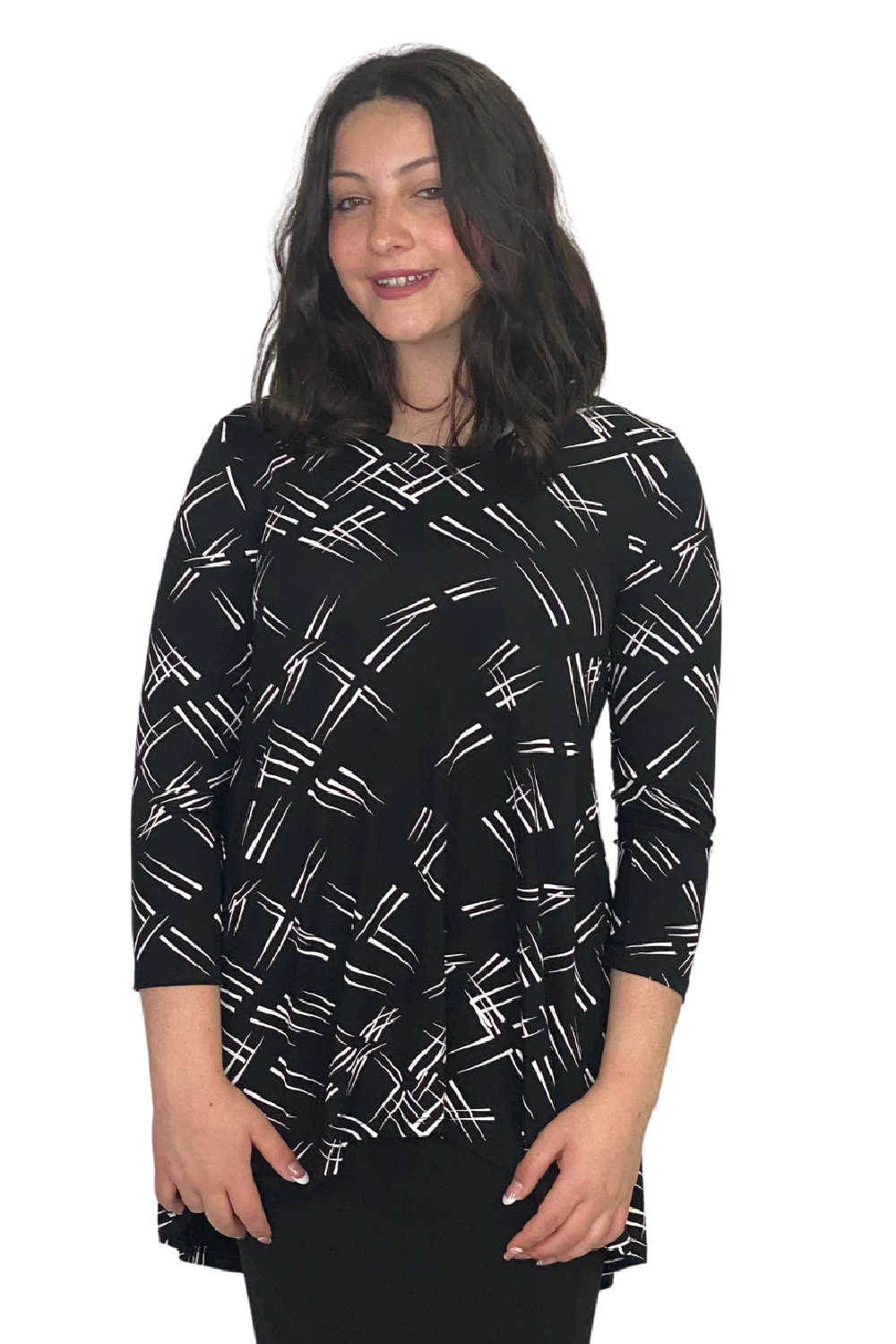 Hi-Lo Flowing 3/4 Sleeve Modest Tunic Top by Kosher Casual USA