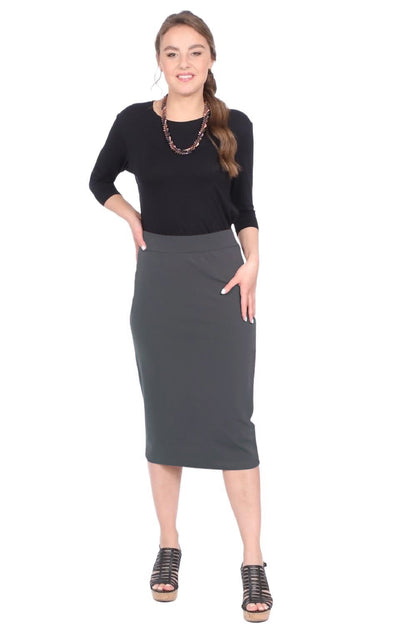 Mid-Calf Pencil Skirt in Cotton Spandex – No Slits by Kosher Casual USA