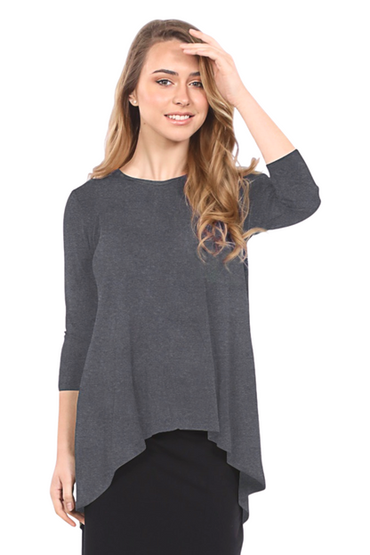 Hi-Lo Flowing 3/4 Sleeve Modest Tunic Top by Kosher Casual USA