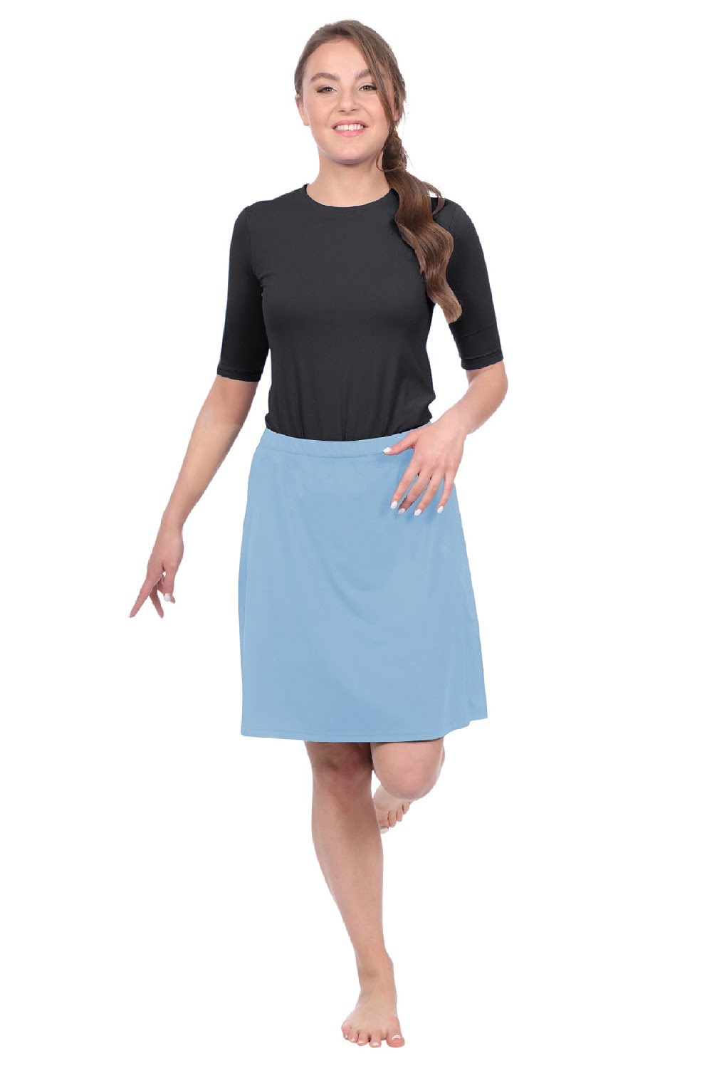 Knee-Length Swim/Sport Skirt with Attached Shorts, Pocket and UPF 50+ Protection by Kosher Casual USA
