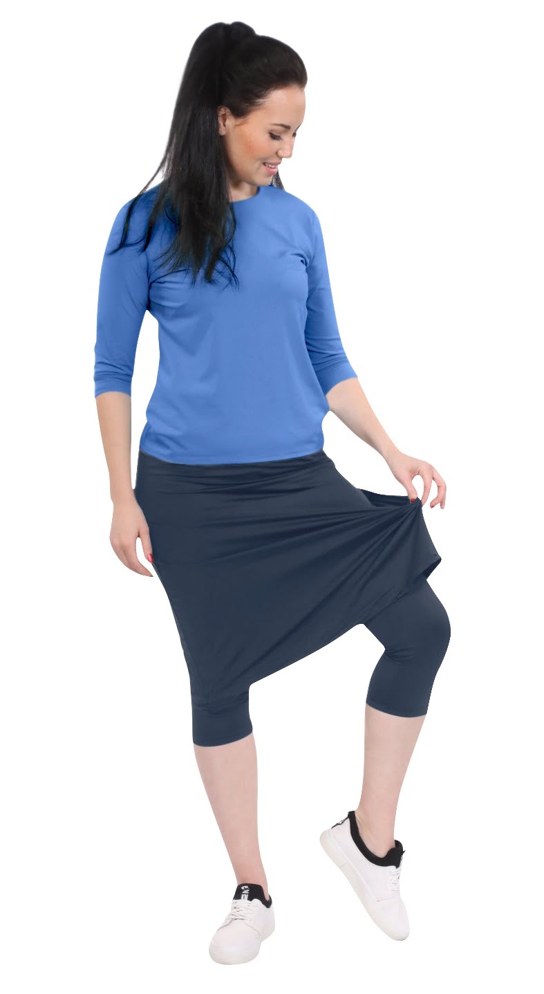 Modest Swim and Sports Midi Skirt with Attached Leggings - UPF 50 Protection by Kosher Casual USA