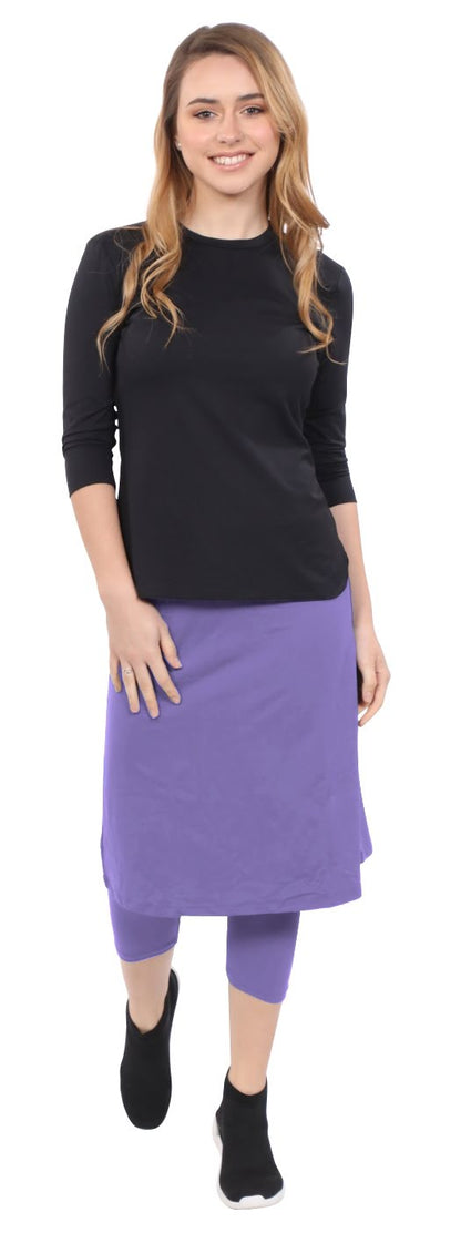 Modest Swim and Sports Midi Skirt with Attached Leggings - UPF 50 Protection by Kosher Casual USA