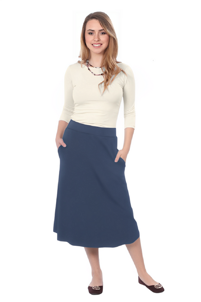 The Perfect A-Line Midi Skirt with Pockets by Kosher Casual USA