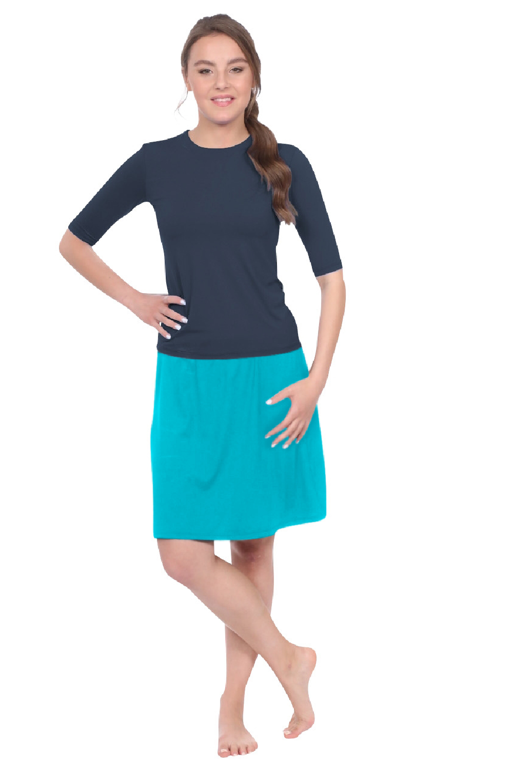 Knee-Length Swim/Sport Skirt with Attached Shorts, Pocket and UPF 50+ Protection by Kosher Casual USA