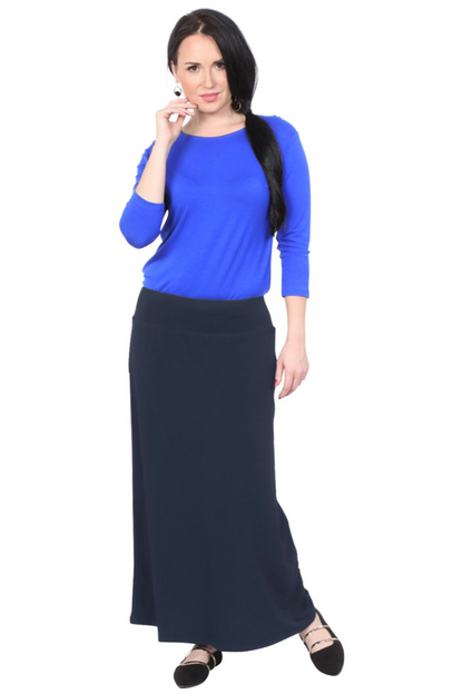 Silky Classic Maxi Length Modest Stretch Pencil Skirt by Kosher Casual USA