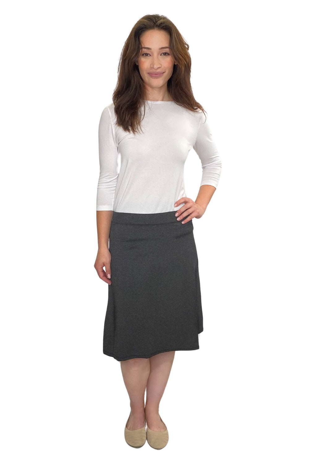 Classic A-Line Knee Length Cotton Stretch Skirt - Modest Everyday Comfort by Kosher Casual USA