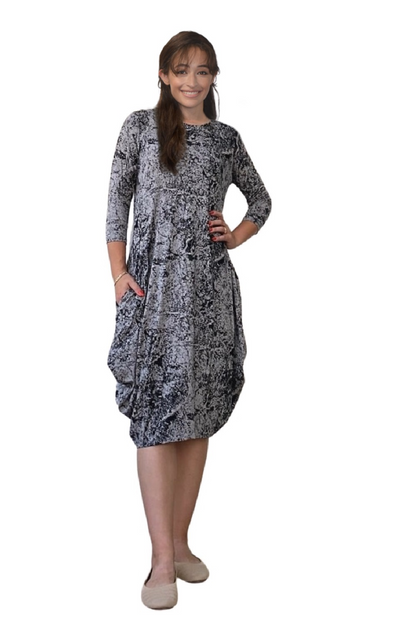 3/4 Sleeve Tulip Cocoon Dress - Mid-Calf Length with Pockets by Kosher Casual USA
