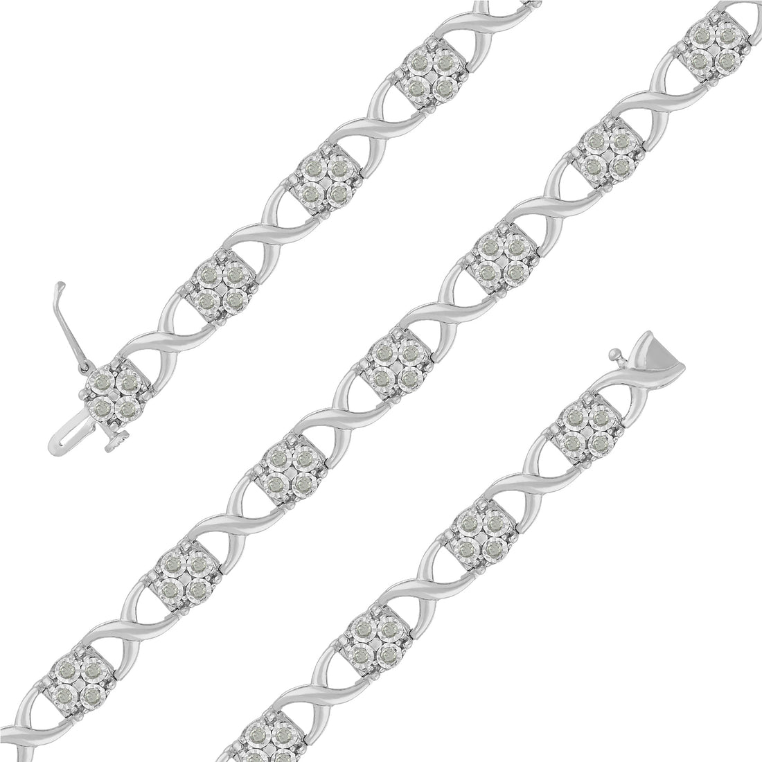 Sterling Silver Rose-Cut Diamond Love Locks Link Bracelet (1.00cttw,I-J color,I3-Promo clarity) by Bids.com