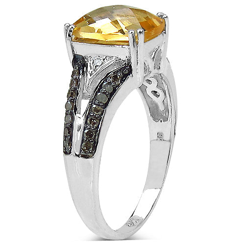 2.82 Carat Genuine Citrine, Champagne Diamond &amp; White Diamond .925 Sterling Silver Ring by Bids.com