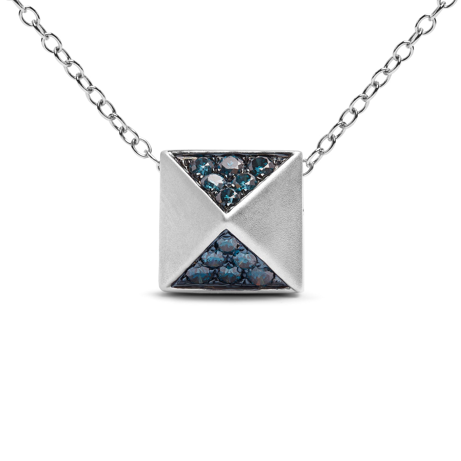 14K White Gold 1/4 Cttw Treated Blue Diamond Matte Finished Pyramid Pendant Necklace (Blue Color, SI1-SI2 Clarity) - 18" Inches by Bids.com