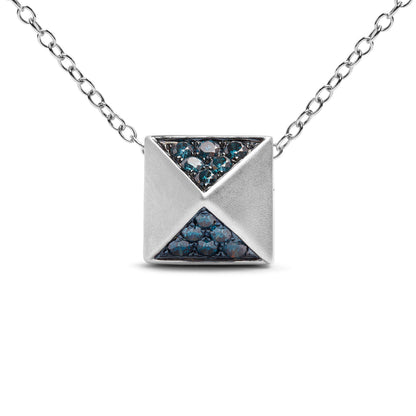 14K White Gold 1/4 Cttw Treated Blue Diamond Matte Finished Pyramid Pendant Necklace (Blue Color, SI1-SI2 Clarity) - 18" Inches by Bids.com