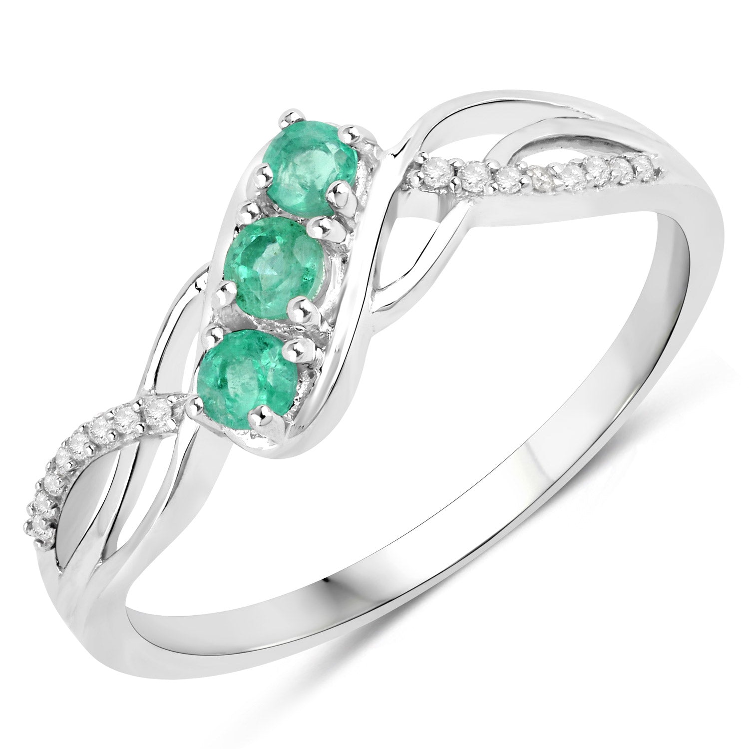 0.28 Carat Genuine Zambian Emerald and White Diamond 14K White Gold Ring by Bids.com