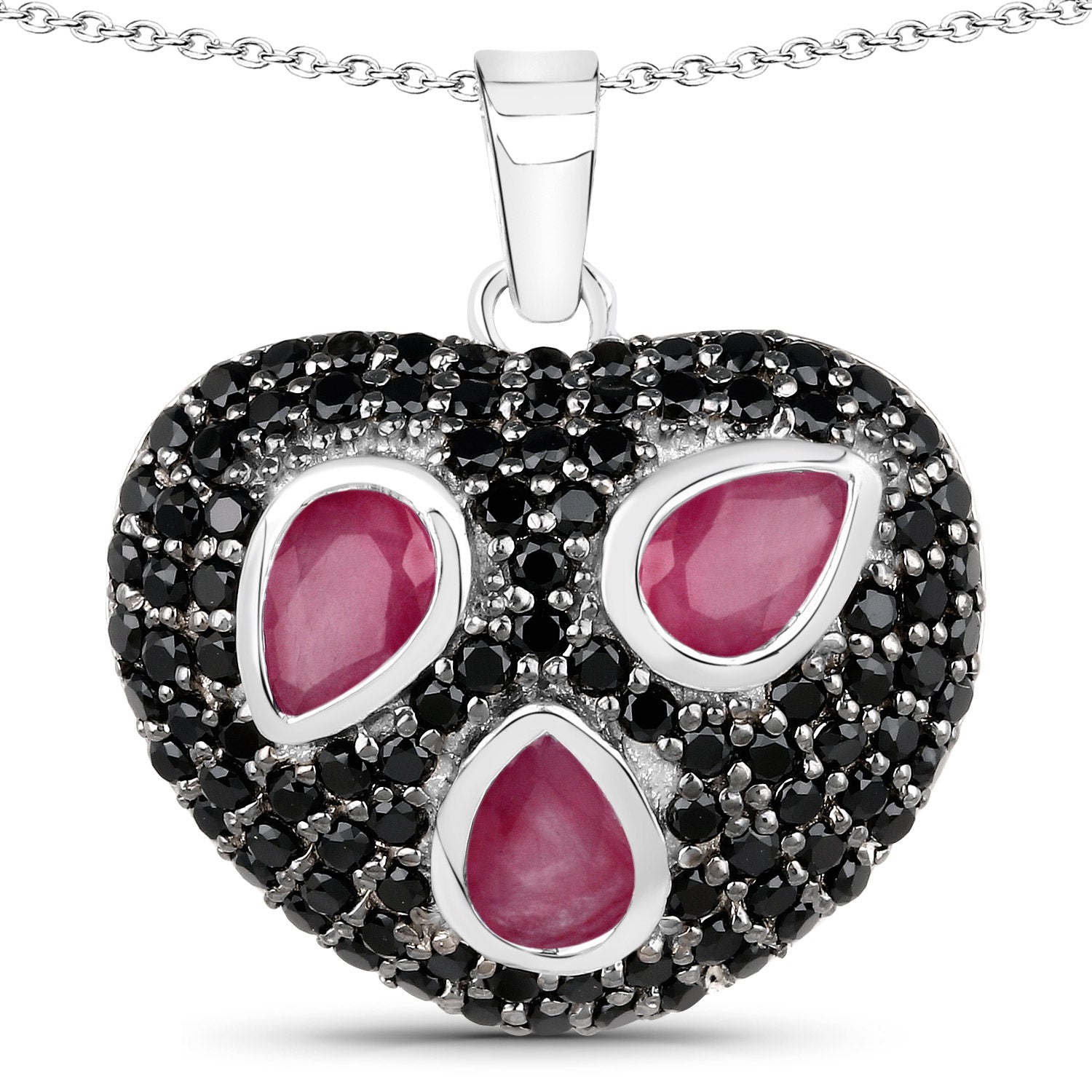 3.28 Carat Genuine Ruby and Black Spinel .925 Sterling Silver Pendant  DestGlow