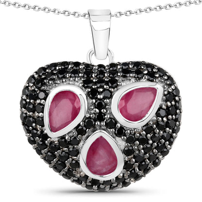 3.28 Carat Genuine Ruby and Black Spinel .925 Sterling Silver Pendant  DestGlow