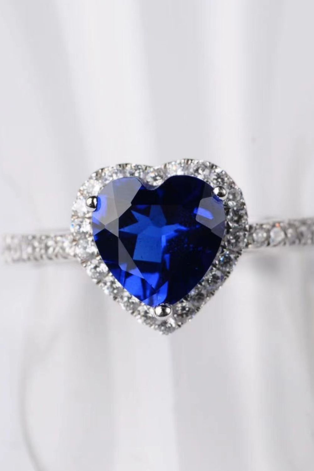 2 Carat Blue Sparkala™ Heart-Shaped Side Stone Ring by Sparkala