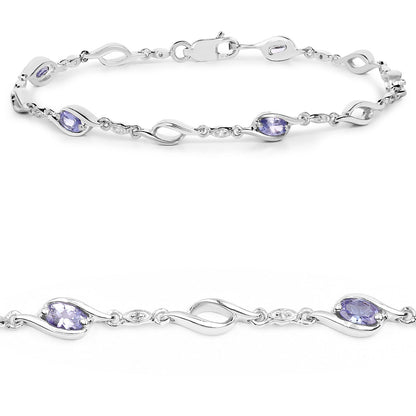 1.30 Carat Genuine Tanzanite and White Topaz .925 Sterling Silver Bracelet  DestGlow