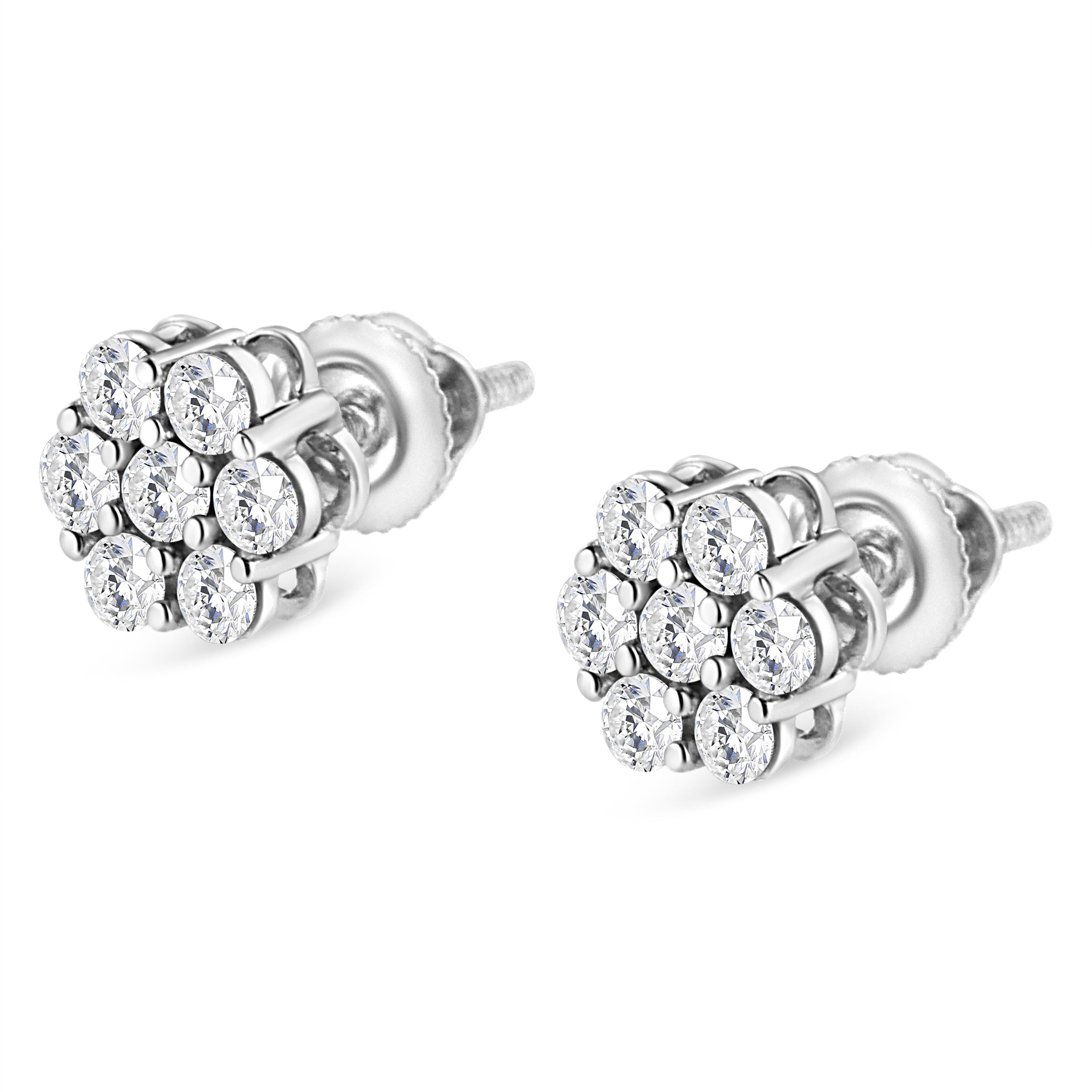 14K White Gold 1/2 cttw Round-Cut Diamond Floral Stud Earrings (I-J Color, SI2-I1 Clarity) by Bids.com