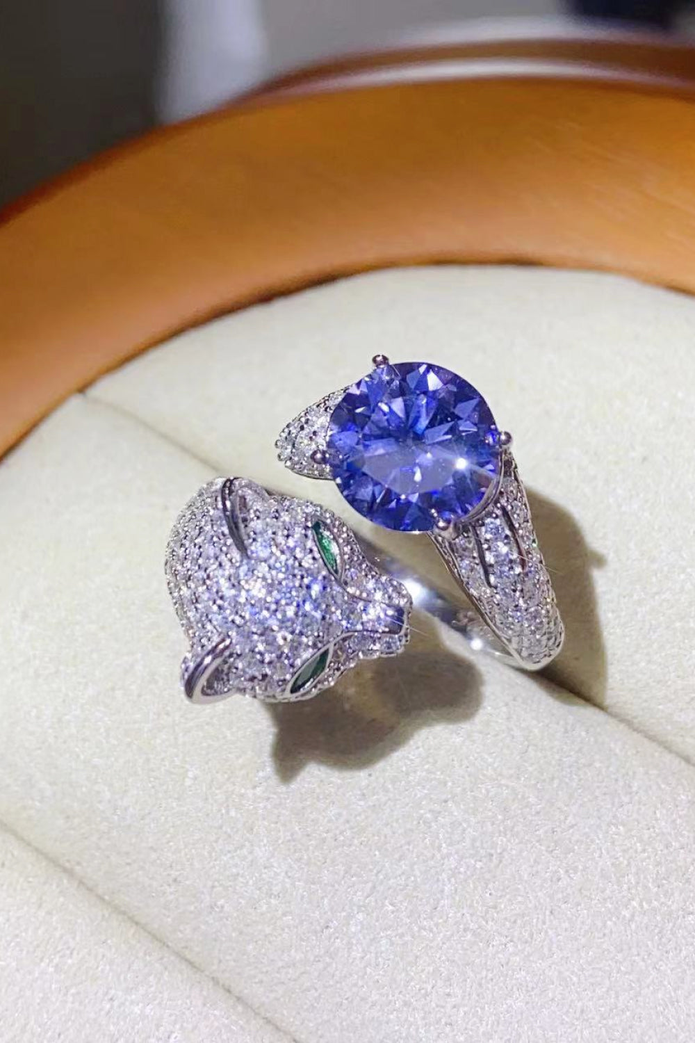 2 Carat Blue Sparkala™ Adjustable Animal Bypass Ring (Platinum Over Pure Sterling Silver) by Sparkala