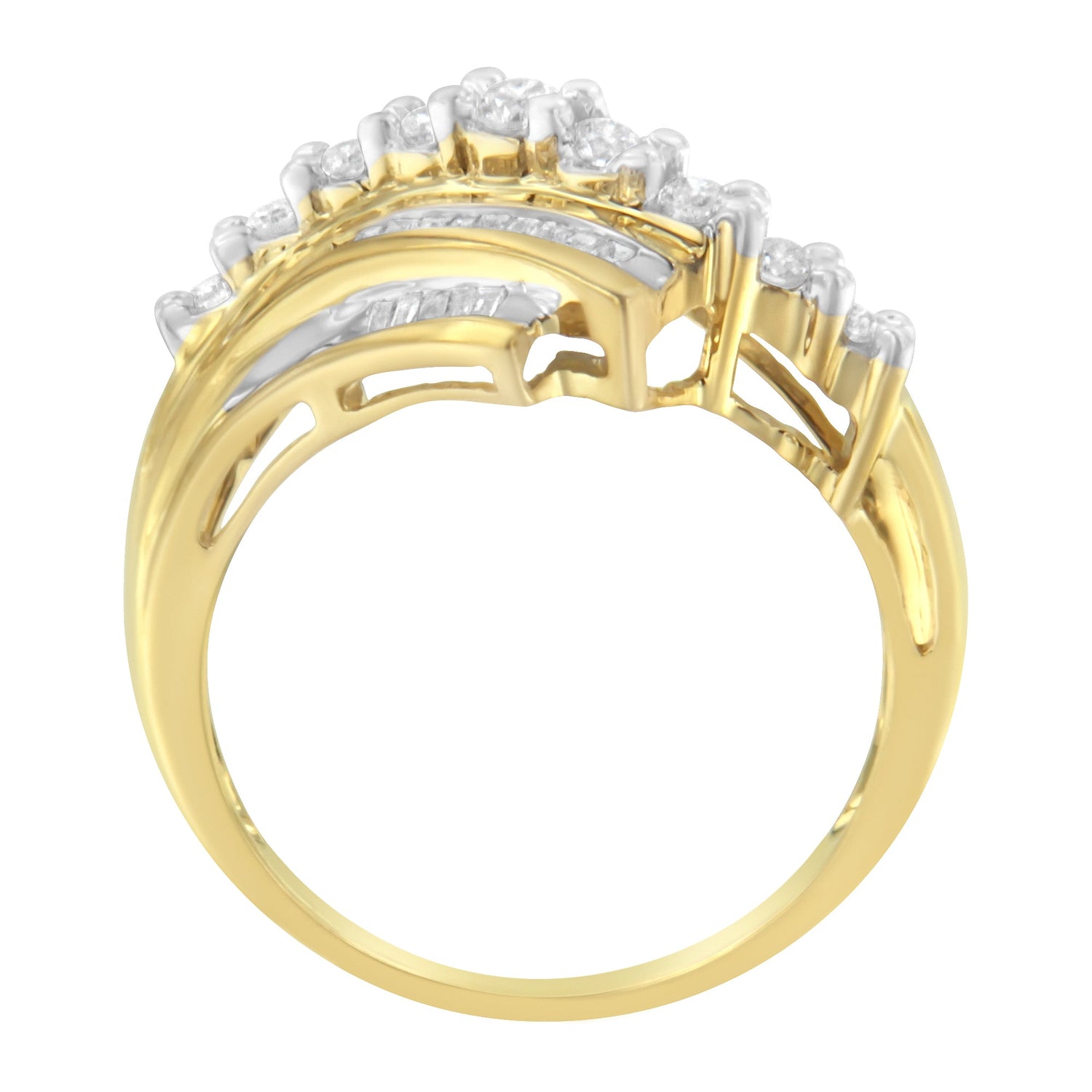 10K Yellow Gold Round and Baguette Diamond-Cut Ring (1/2 Cttw, I-J Color, I1-I2 Clarity) - Size 7 by Bids.com