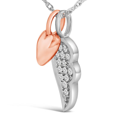 14K Rose Gold Plated Sterling Silver 1/10 Cttw Diamond Heart &amp; Wing Pendant Necklace by Bids.com