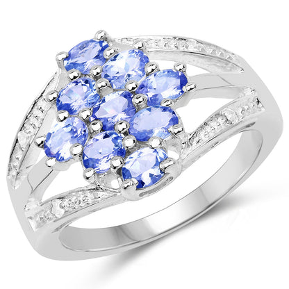 1.59 Carat Genuine Tanzanite and White Topaz .925 Sterling Silver Ring by Bids.com