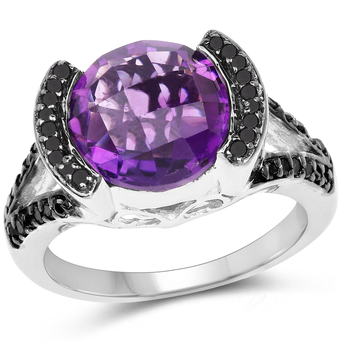 3.24 Carat Genuine Amethyst &amp; Black Diamond .925 Sterling Silver Ring by Bids.com