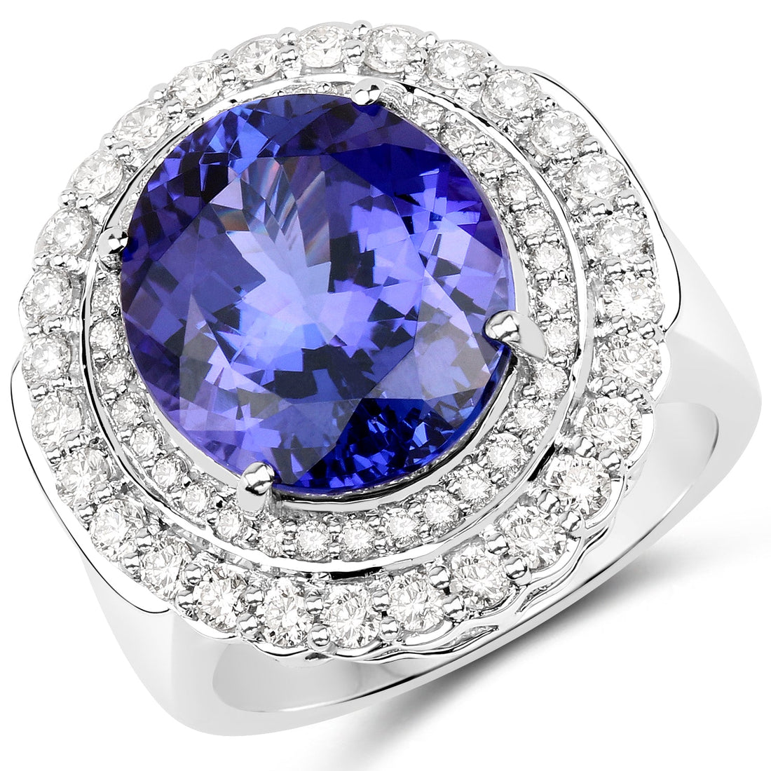 10.79 Carat Genuine Tanzanite and White Diamond 18K White Gold Ring by Bids.com
