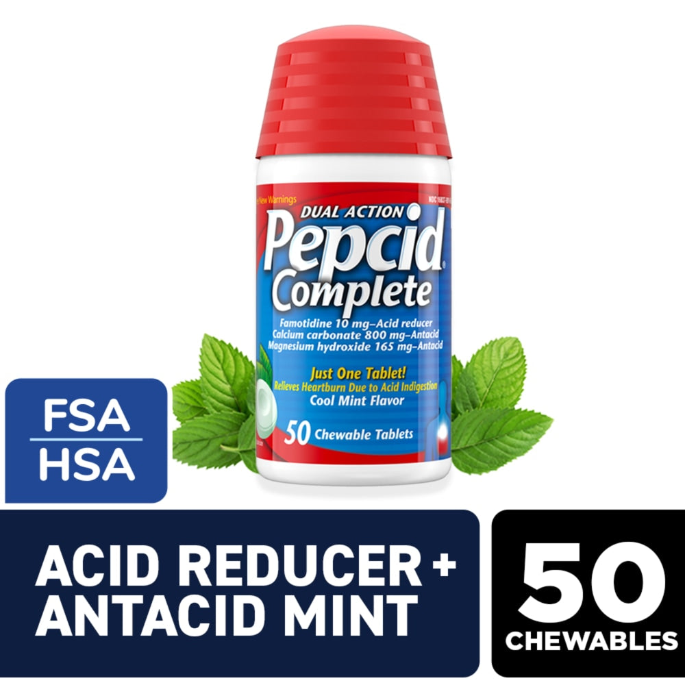 Pepcid Chewable Tablets Dual Action Cool Mint Flavor Acid Reducer/Antacid 