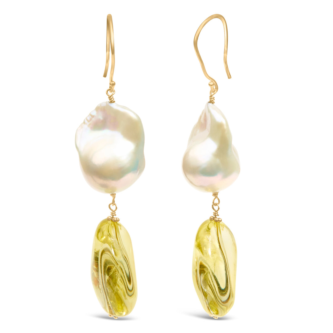 14K Yellow Gold Citrine and Baroque Pearl Drop and Dangle Earrings 1 3/4 Inch Dangle by Bids.com